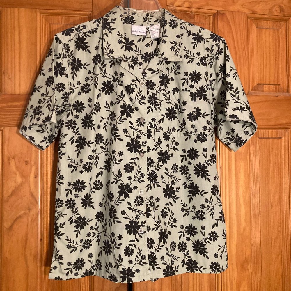 NWOT Bobbie Brooks Vintage 80s 90s Top Short Sleeve Blouse Green Black L Large